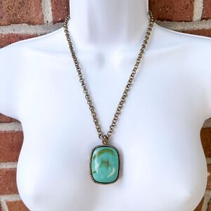 Bijoux Terner Vintage Turquoise‎ Pendant Necklace Gold Tone 20" Chain Statement